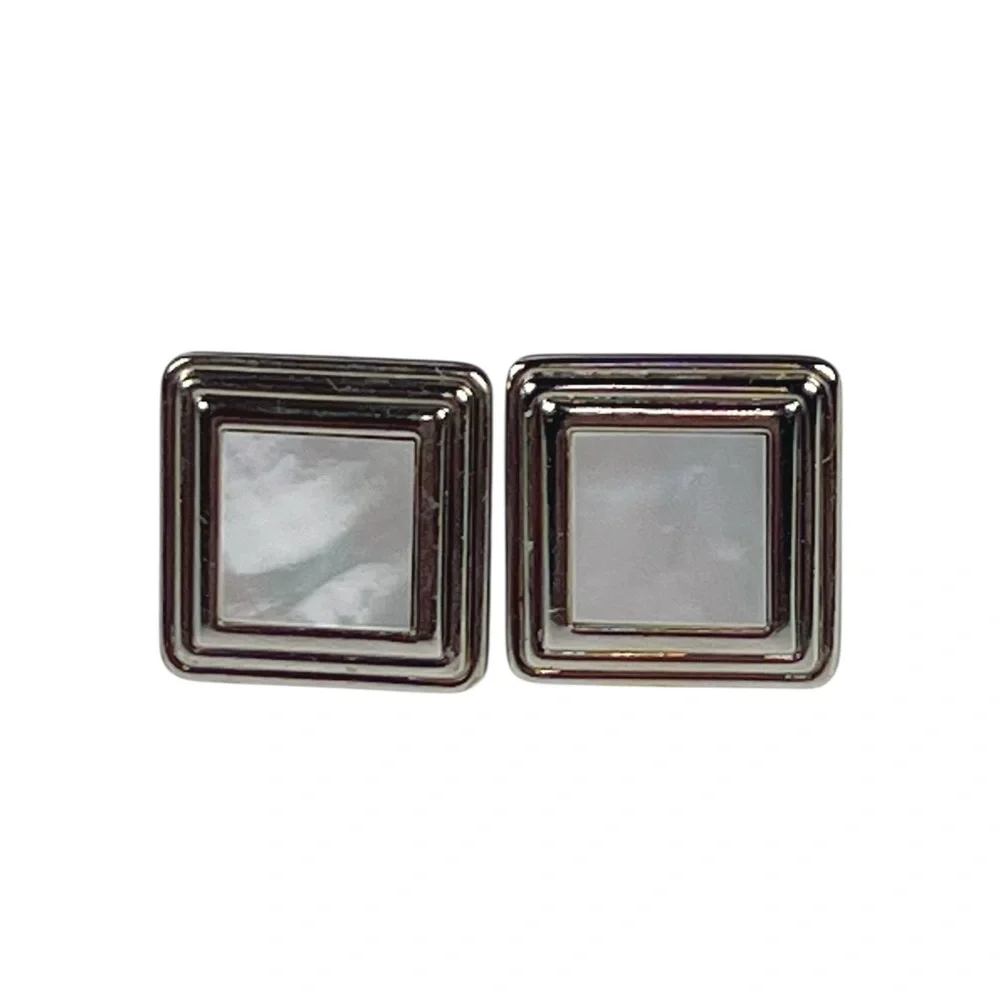 Chaps Ralph Lauren Silvertone Square Mother of Pearl Inlay Cufflinks Wedding